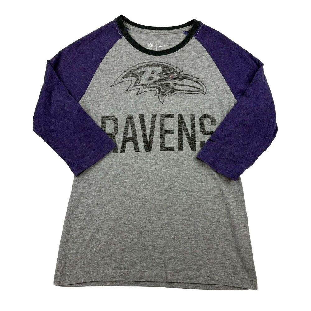 Baltimore Ravens Nike 3/4 Sleeve Shirt Womens M Gray Purple Raglan Sleeve